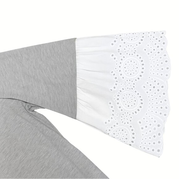 Cozy Boho Eyelet Bell Sleeve Top Gray Long Sleeve Blouse Size 2X Plus Feminine - Picture 3 of 6